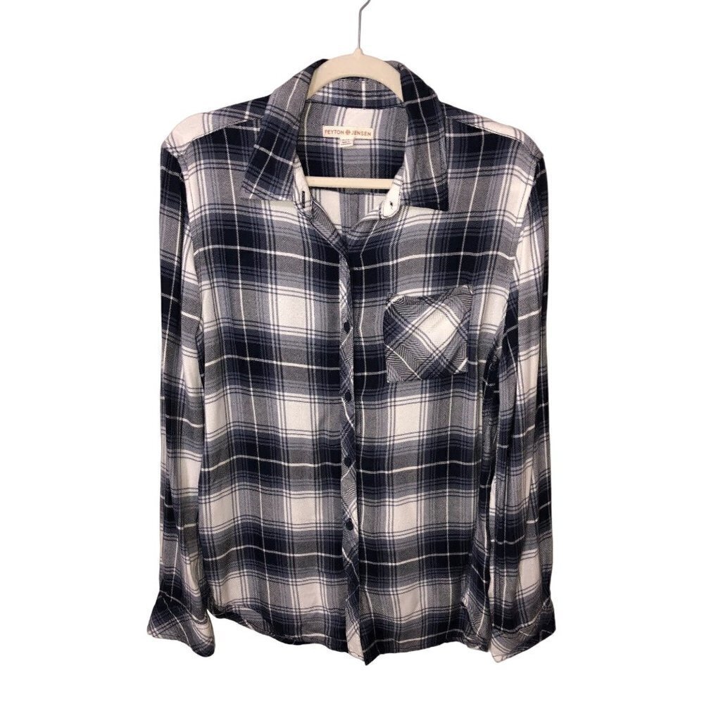 Peyton Jensen Womens Size S Shirt Brushed Flannel Long Sleeve Plaid Blue Tunic